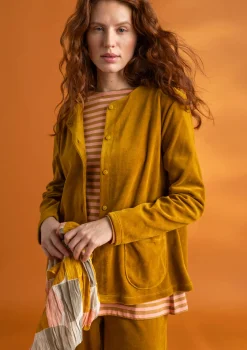 Gudrun Sjödén Strickjacken|Pullover & Shirts>Veloursjacke aus Bio-Baumwolle/Recycling-Polyester Curry