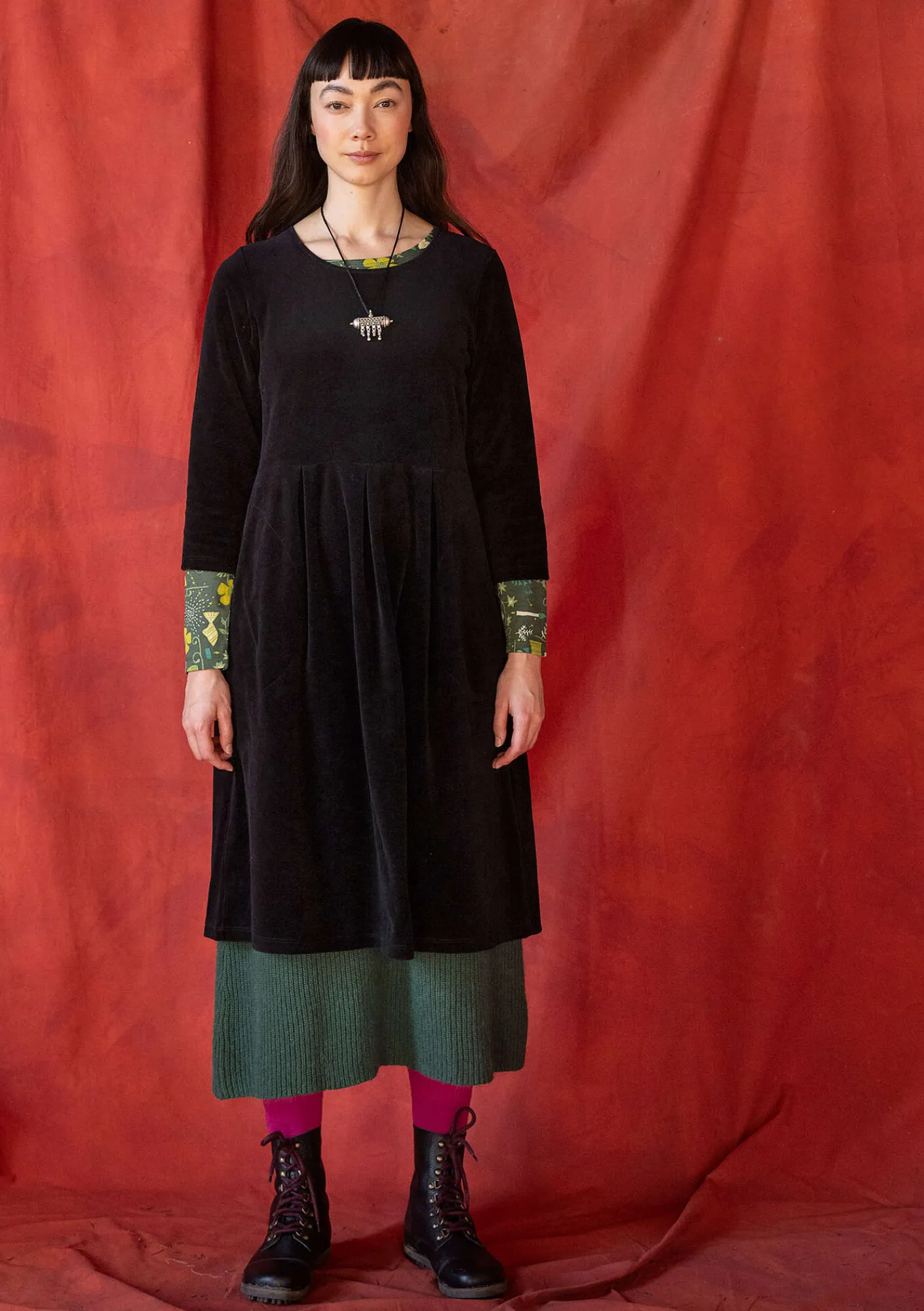 Gudrun Sjödén Kleider>Velourskleid „Fyrverkeri“ aus Bio-Baumwolle/Recycling-Polyester Schwarz