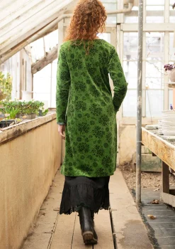 Gudrun Sjödén Kleider>Velourskleid „Selma“ aus Bio-Baumwolle/Recycling-Polyester Grasgrün