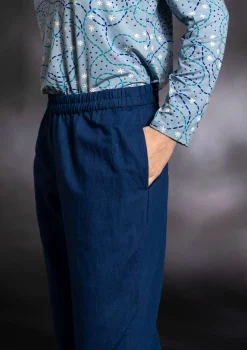 Gudrun Sjödén Hosen>Webhose aus Bio-Baumwolle/Leinen Indigoblau