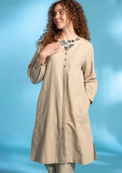 Gudrun Sjödén Kleider>Webkleid aus Bio-Baumwolle/Leinen Dunkelnatur