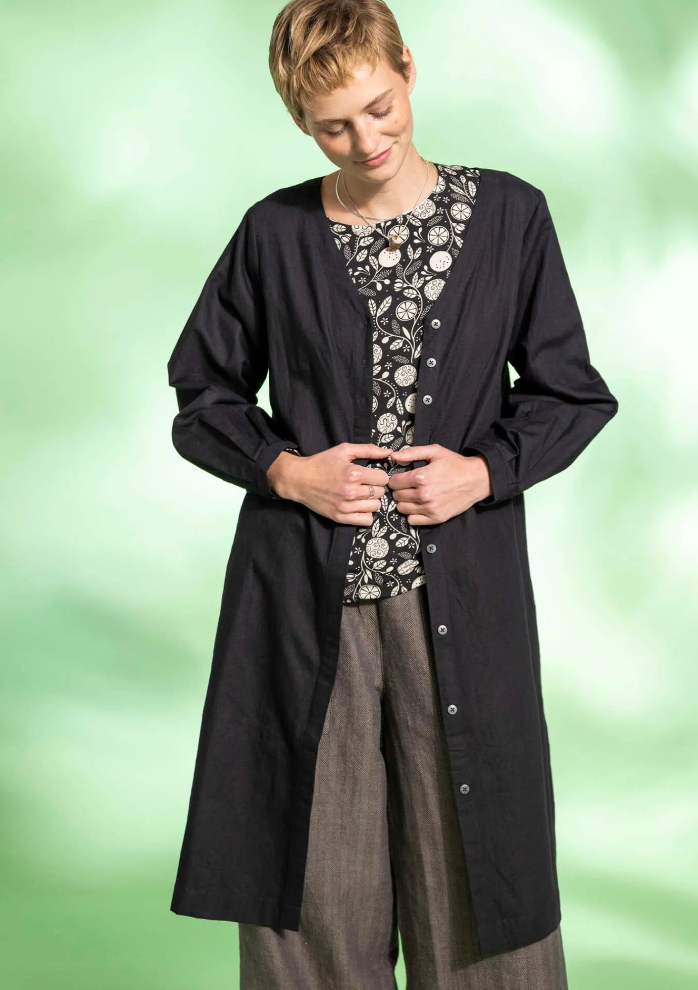 Gudrun Sjödén Kleider>Webkleid aus Bio-Baumwolle/Leinen Schwarz