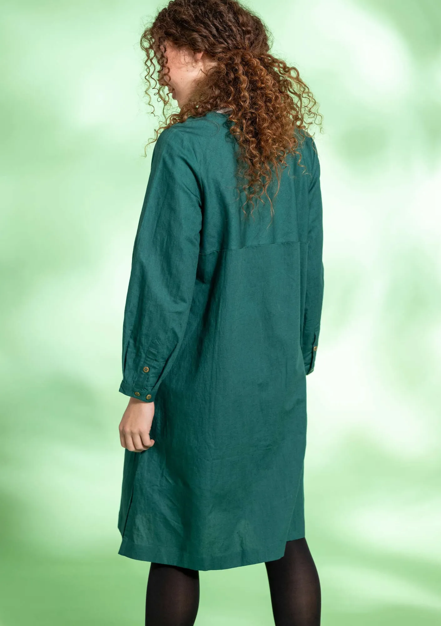 Gudrun Sjödén Kleider>Webkleid aus Bio-Baumwolle/Leinen Flaschengrün