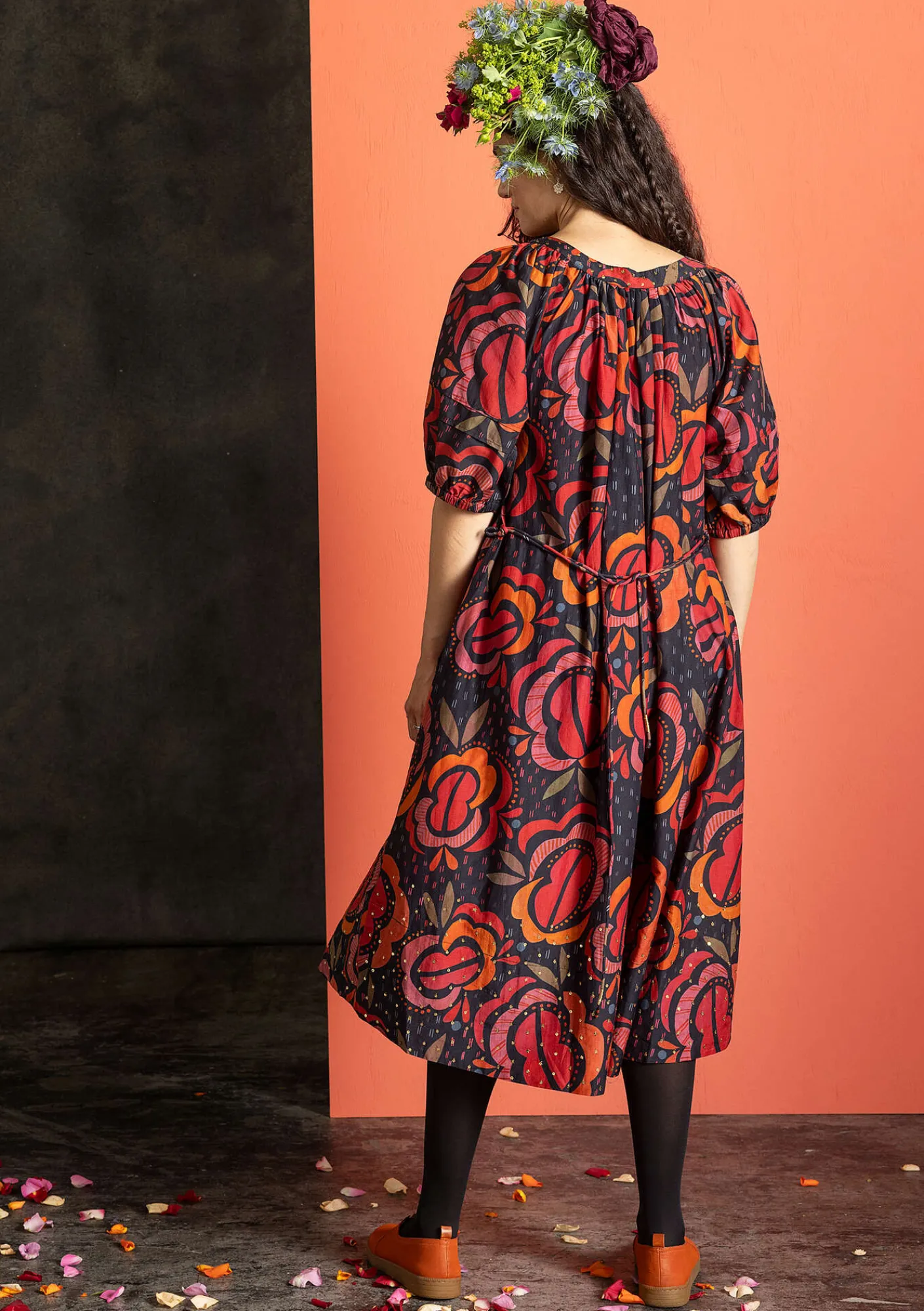 Gudrun Sjödén Kleider>Webkleid „Great Rose“ aus Bio-Baumwolle/Seide Schwarz