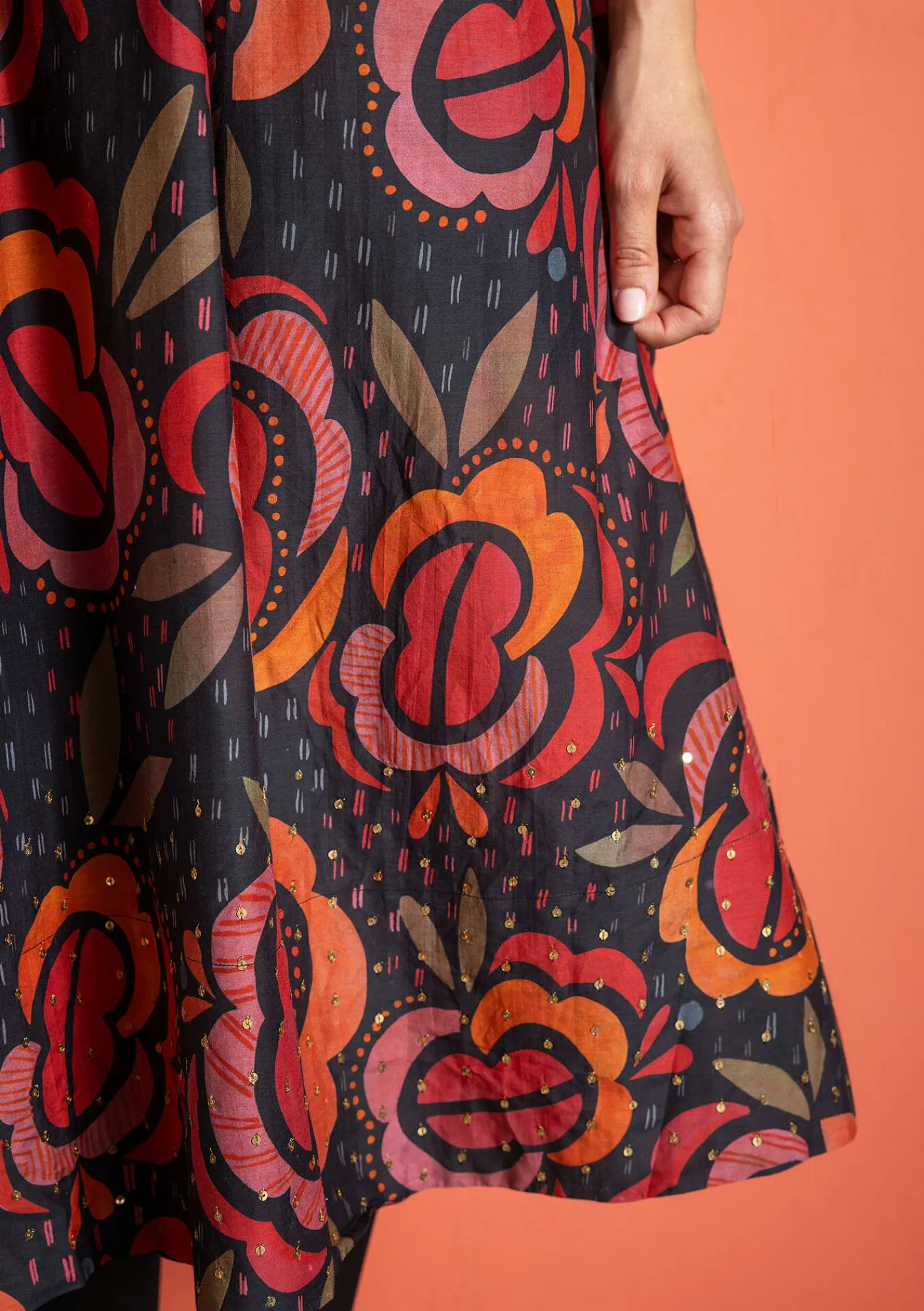 Gudrun Sjödén Kleider>Webkleid „Great Rose“ aus Bio-Baumwolle/Seide Schwarz