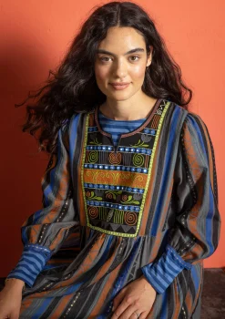 Gudrun Sjödén Kleider>Webkleid „Jaipur“ aus Wolle/Baumwolle Schwarz