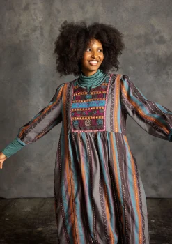 Gudrun Sjödén Kleider>Webkleid „Jaipur“ aus Wolle/Baumwolle Aubergine