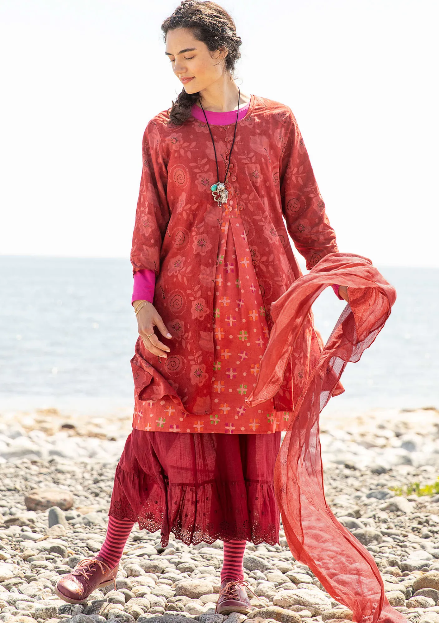 Gudrun Sjödén Kleider>Webkleid „Kamala“ aus Bio-Baumwolle Henna