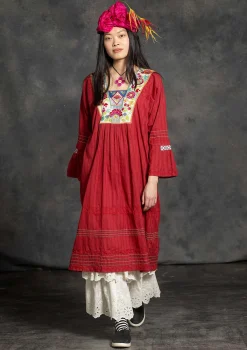 Gudrun Sjödén Kleider>Webkleid „Kristina“ aus Bio-Baumwolle Mohn