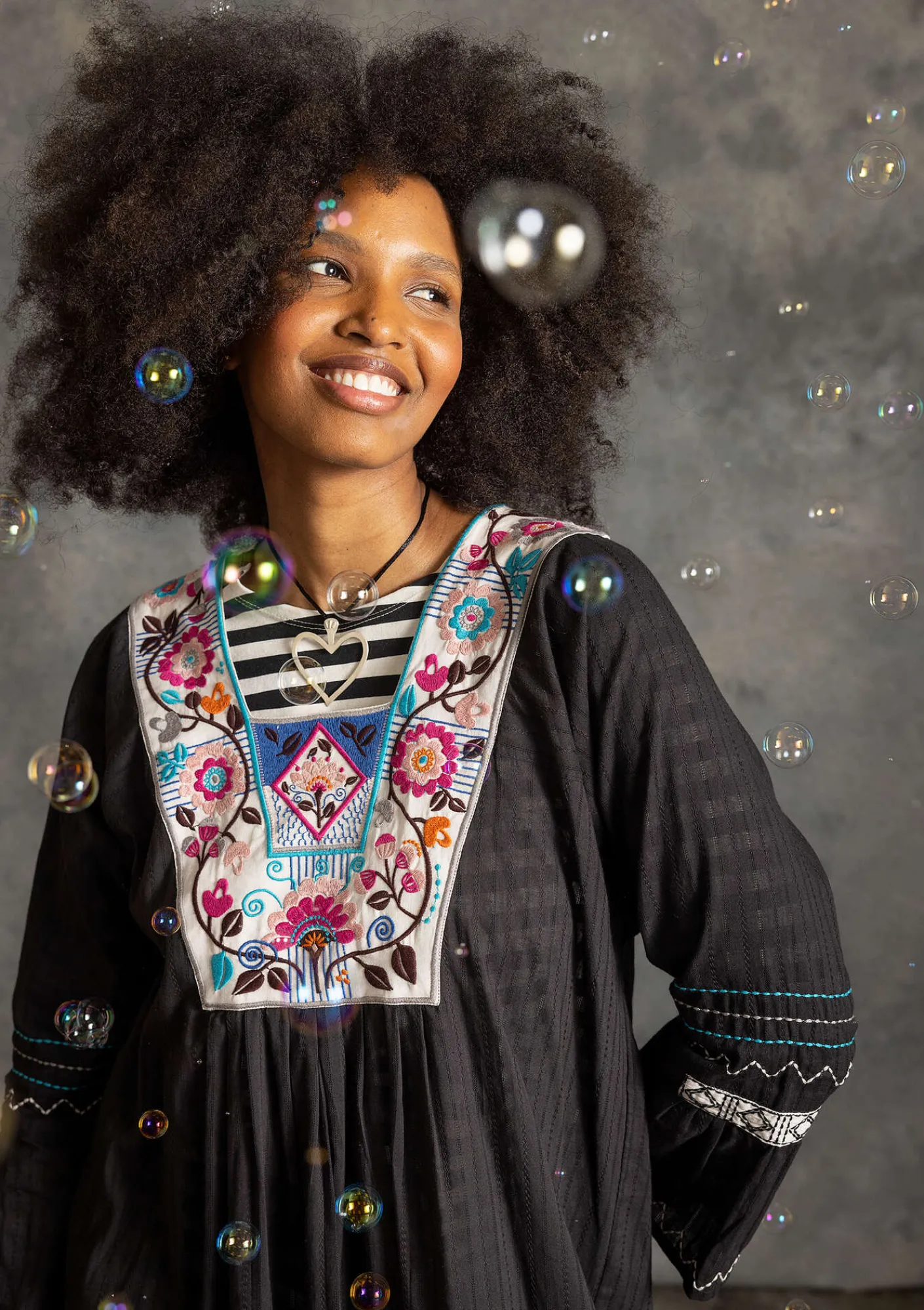 Gudrun Sjödén Kleider>Webkleid „Kristina“ aus Bio-Baumwolle Schwarz