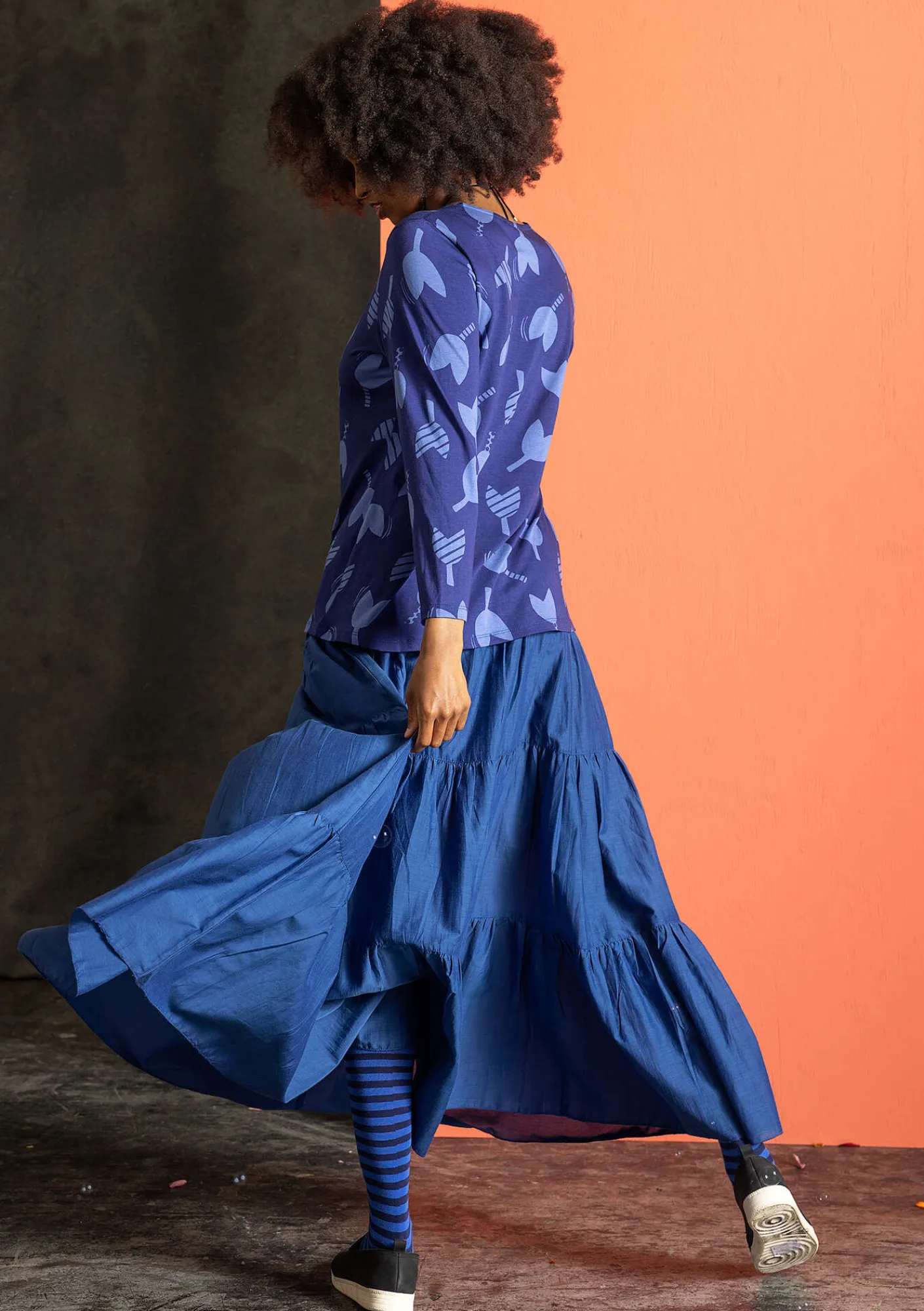 Gudrun Sjödén Röcke>Webrock aus Baumwolle/Seide Indigoblau