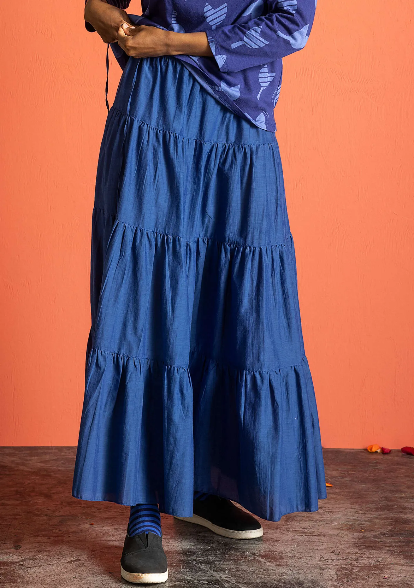 Gudrun Sjödén Röcke>Webrock aus Baumwolle/Seide Indigoblau