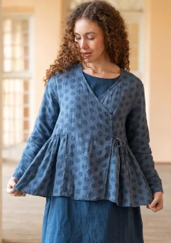 Gudrun Sjödén Blusen>Wickelbluse „Piccolo“ aus Leinen Nebelblau